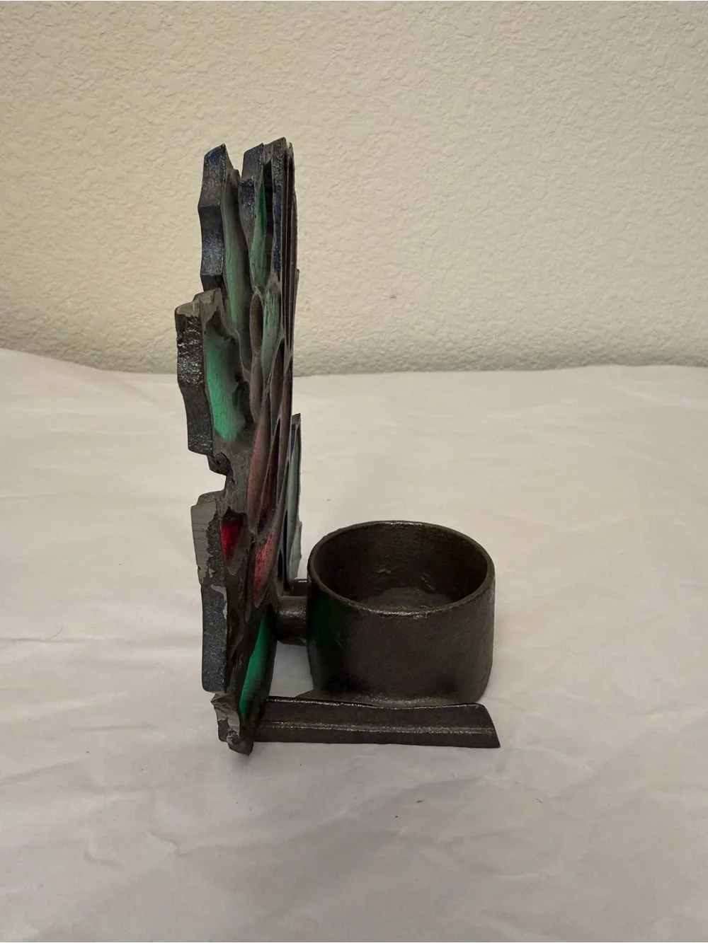 Holiday Cardinal Stained Glass candle votive holder  - Red and Green